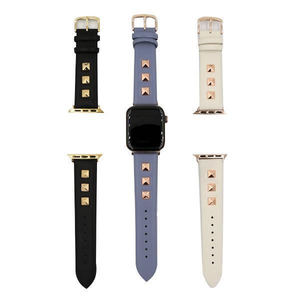 Apple Apple Watch Series 5 4 3 2 Band, Punk gold Studded Leather Rivets Design, fits iWatch, 38mm, 40mm, 42mm, 44mm