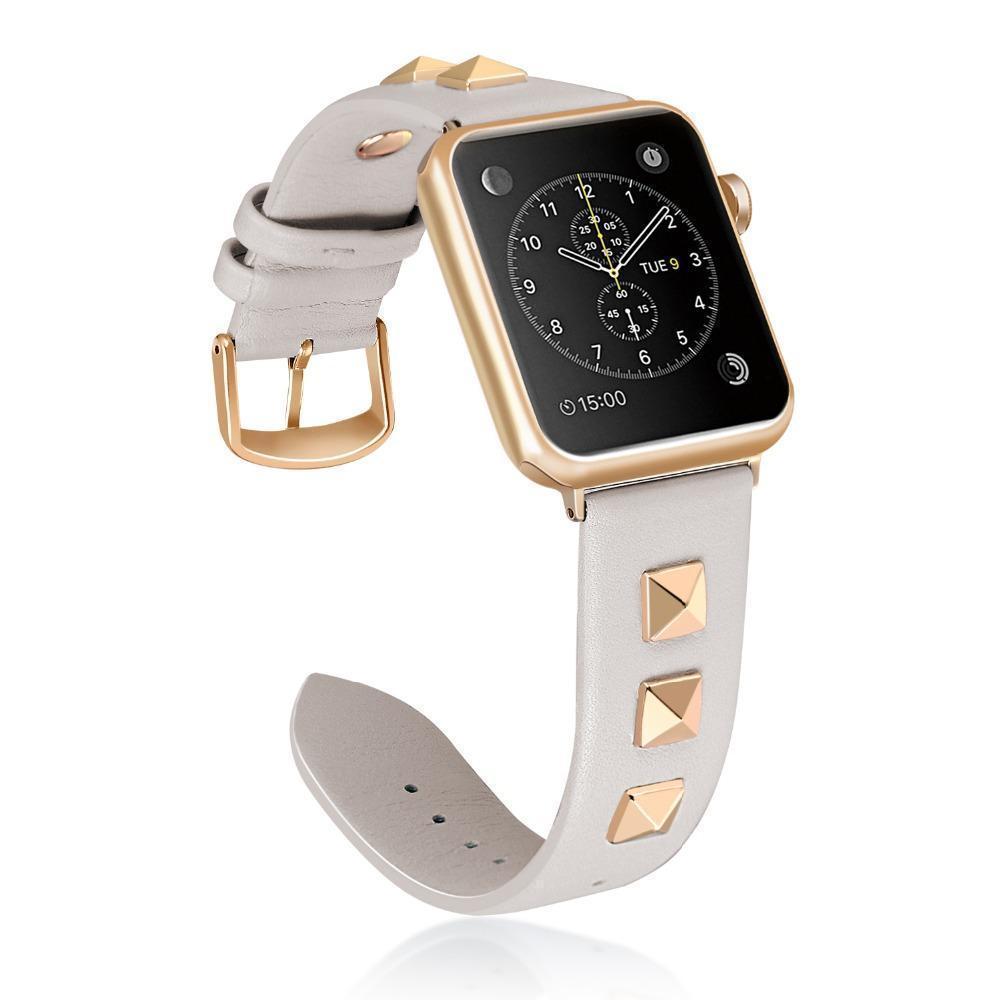 Apple Apple Watch Series 5 4 3 2 Band, Punk gold Studded Leather Rivets Design, fits iWatch, 38mm, 40mm, 42mm, 44mm