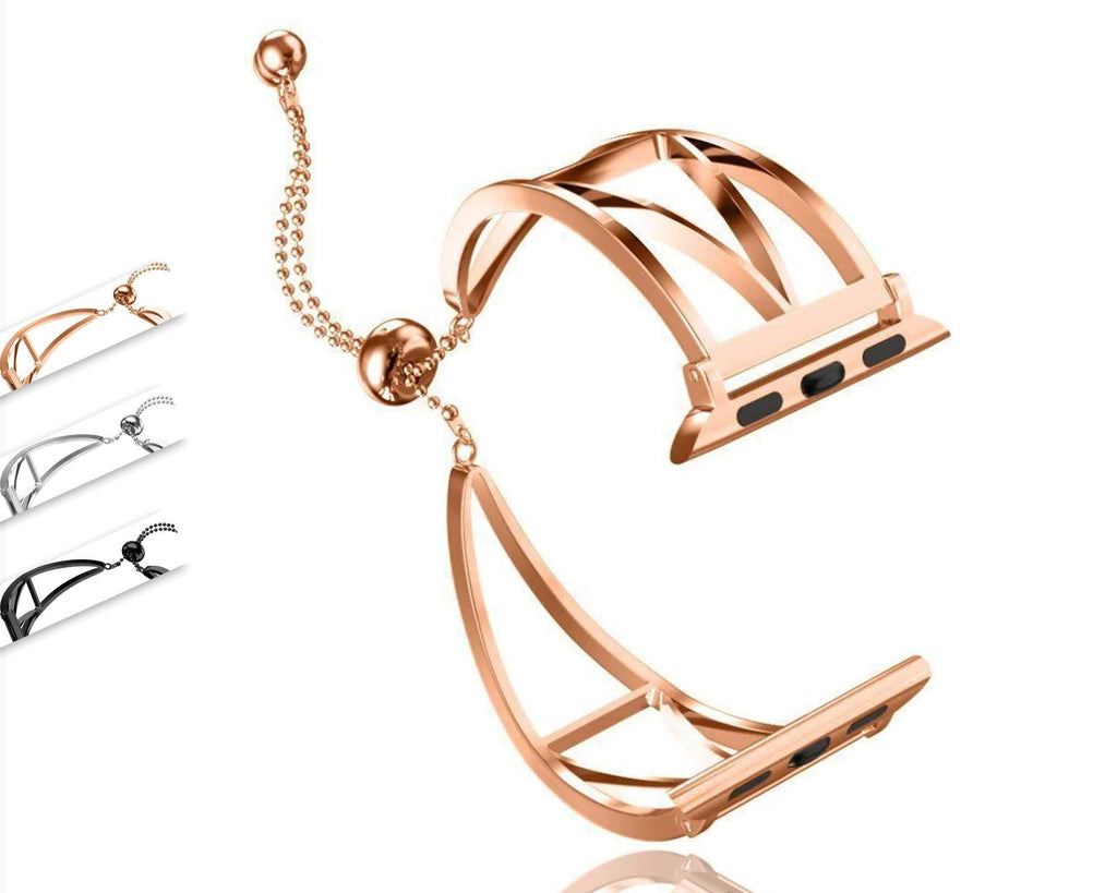Apple Apple Watch Series 5 4 3 2 Band, Rose Gold Stainless Steel Bangle Cuff Bracelet Double bead buckle 38mm, 40mm, 42mm, 44mm
