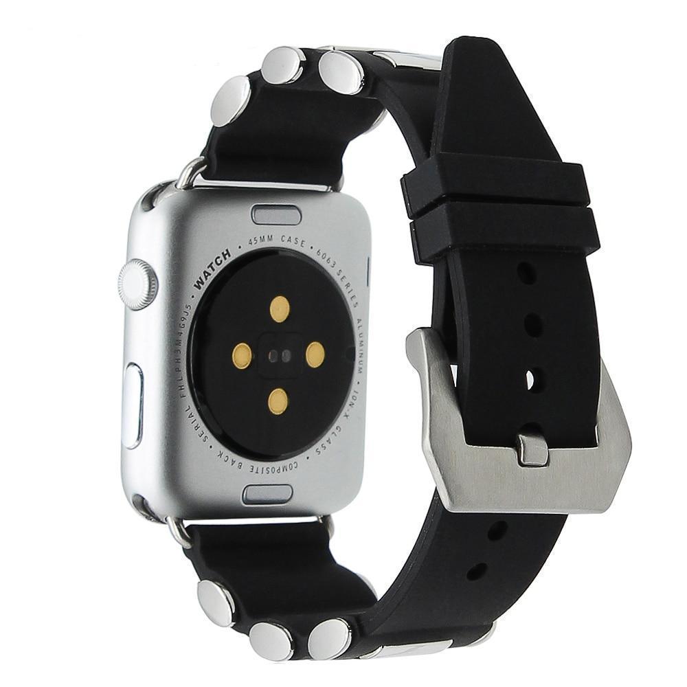 Apple Apple Watch Series 5 4 3 2 Band, Silicone Rubber Steel Tang Buckle Band Wrist Strap Sports Bracelet Black 38mm, 42mm