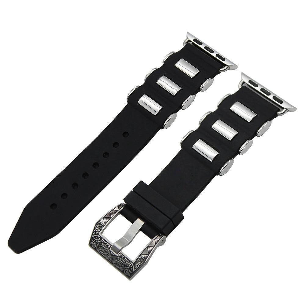 Apple Apple Watch Series 5 4 3 2 Band, Silicone Rubber Steel Tang Buckle Band Wrist Strap Sports Bracelet Black 38mm, 42mm
