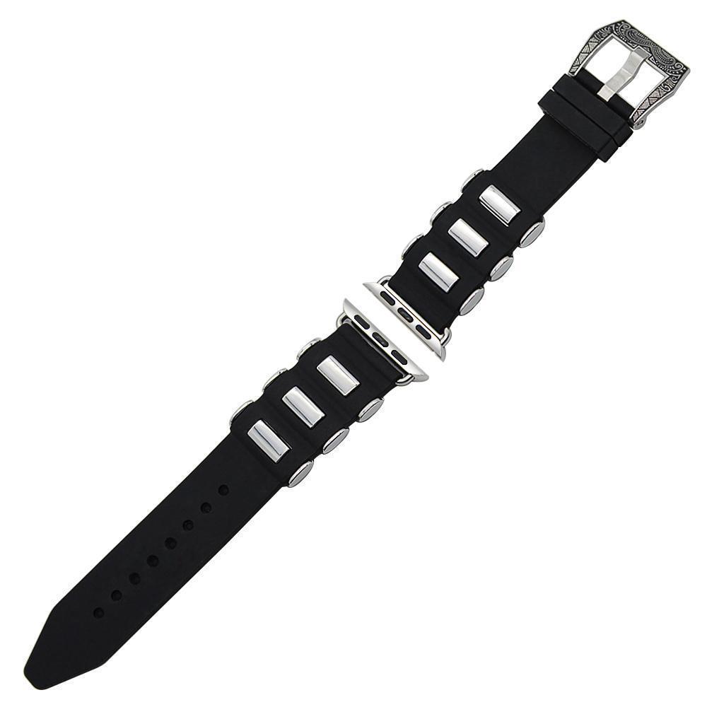 Apple Apple Watch Series 5 4 3 2 Band, Silicone Rubber Steel Tang Buckle Band Wrist Strap Sports Bracelet Black 38mm, 42mm