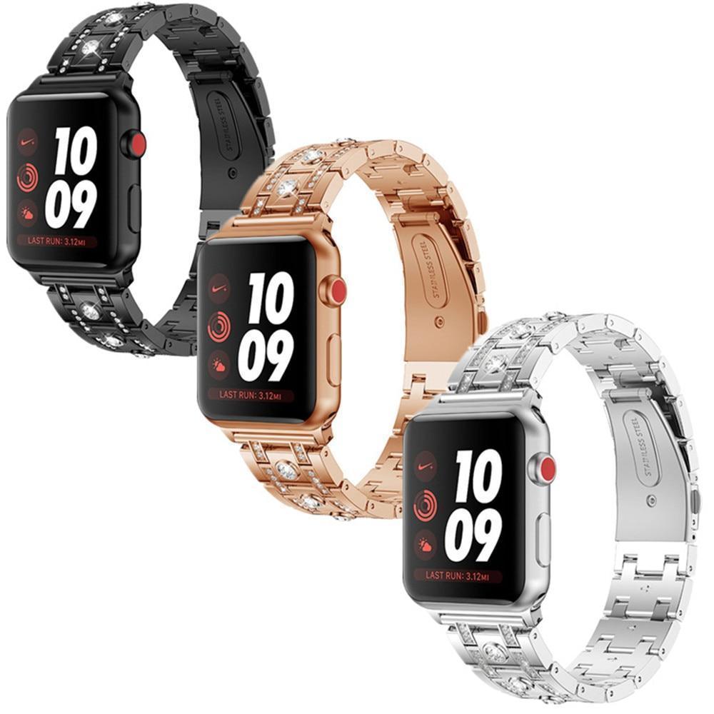 Apple Apple Watch Series 5 4 3 2 Band, Stainless Steel Strap Women Rhinestone round Diamonds cz Bracelet for iWatch Band  38mm, 42mm, 40mm, 44mm