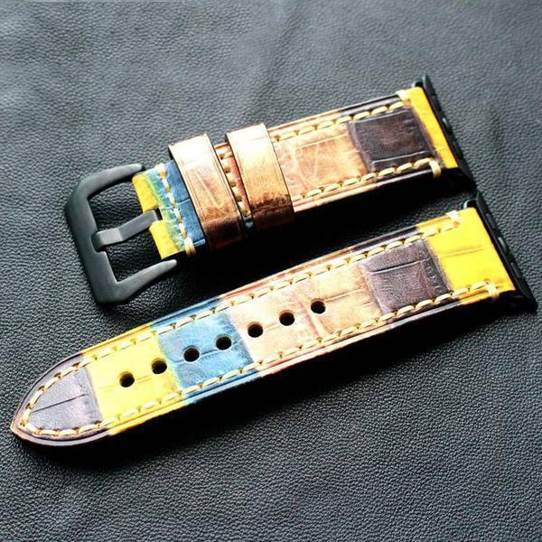 Apple Apple Watch Series 5 4 3 2 Band, Tree Cream Leather Strap, Retro Stitching for iWatch 42mm, 44mm