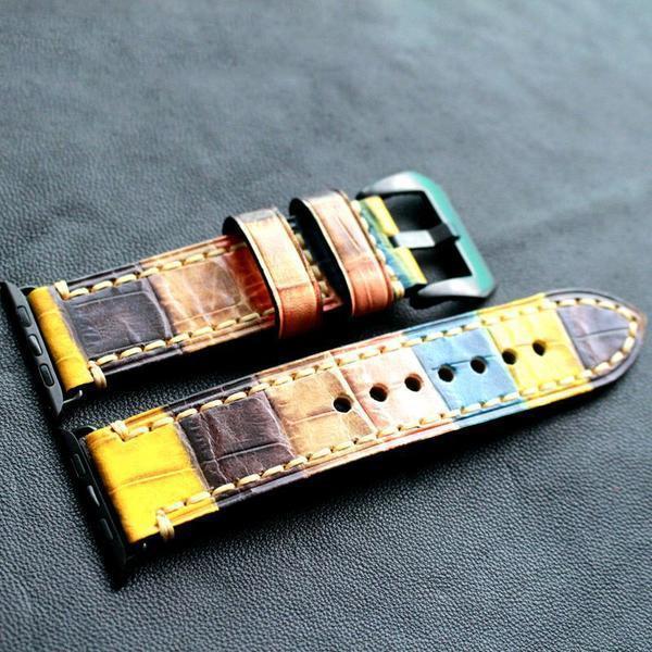Apple Apple Watch Series 5 4 3 2 Band, Tree Cream Leather Strap, Retro Stitching for iWatch 42mm, 44mm