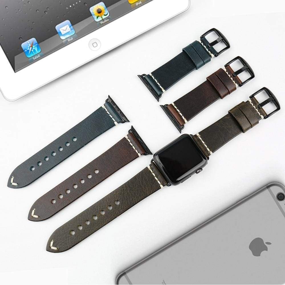 Apple Apple Watch Series 5 4 3 2 Band, Vintage Greased Leather Fashion Watchband Bracelet Watch Band 38mm, 40mm, 42mm, 44mm