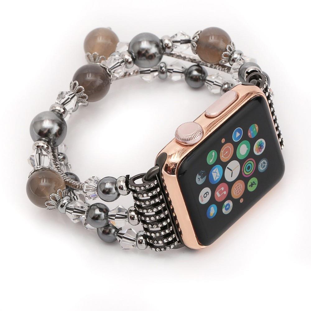 Apple Apple Watch Series 5 4 3  Band, Agate Beads Pearl Bracelet stretch Strap, iWatch Women Watchband Adapters 38mm, 40mm, 42mm, 44mm