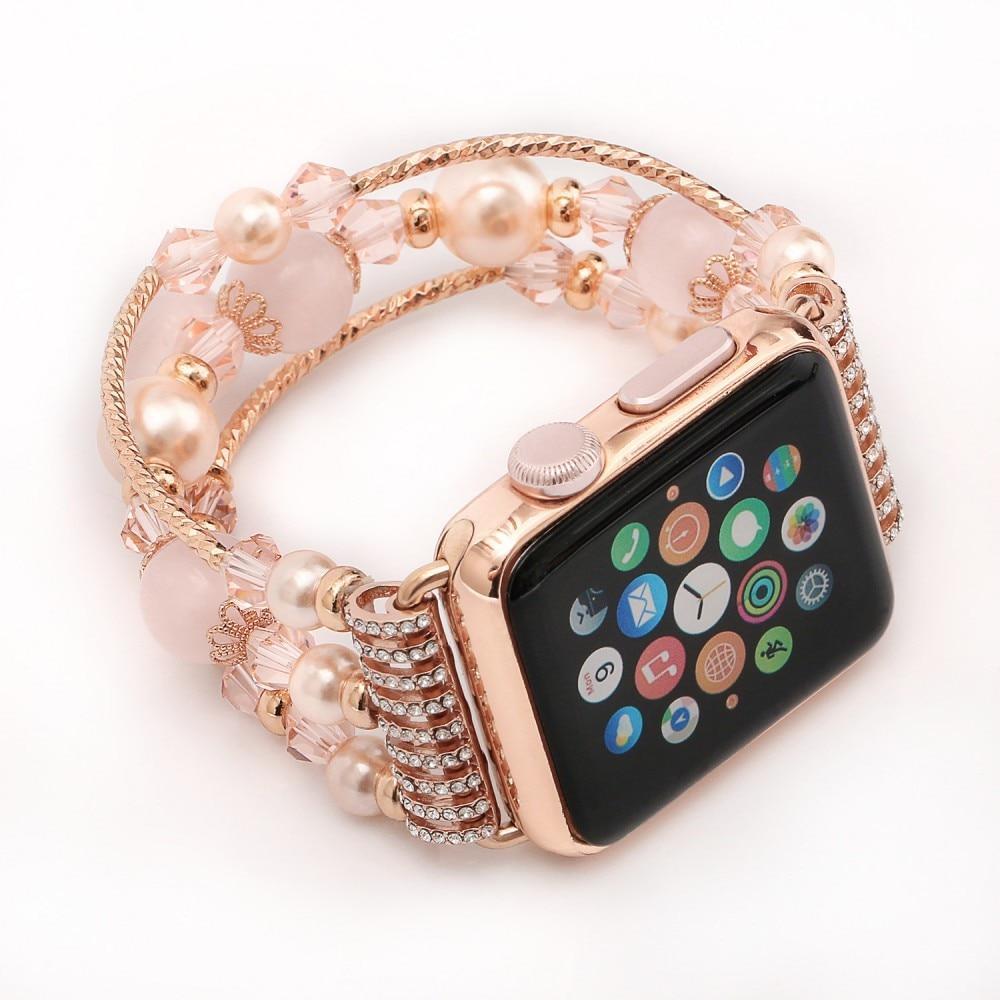 Apple Apple Watch Series 5 4 3  Band, Agate Beads Pearl Bracelet stretch Strap, iWatch Women Watchband Adapters 38mm, 40mm, 42mm, 44mm