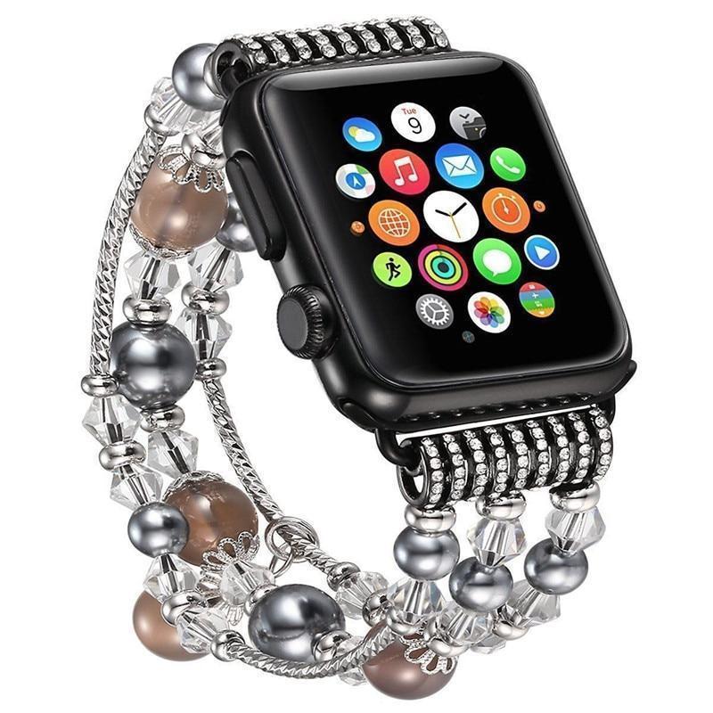Apple Apple Watch Series 5 4 3  Band, Agate Beads Pearl Bracelet stretch Strap, iWatch Women Watchband Adapters 38mm, 40mm, 42mm, 44mm