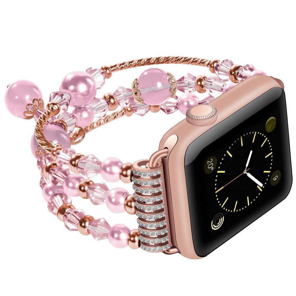 Apple Apple Watch Series 5 4 3  Band, Agate Beads Pearl Bracelet stretch Strap, iWatch Women Watchband Adapters 38mm, 40mm, 42mm, 44mm