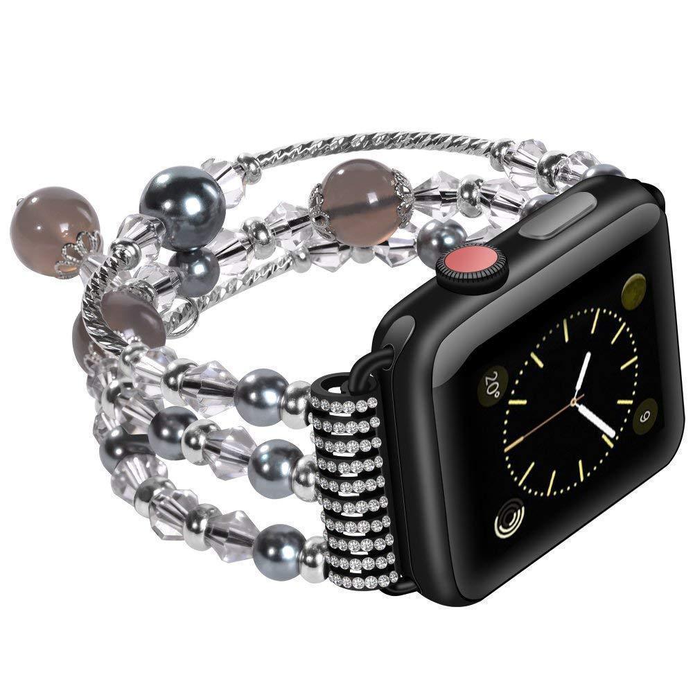 Apple Apple Watch Series 5 4 3  Band, Agate Beads Pearl Bracelet stretch Strap, iWatch Women Watchband Adapters 38mm, 40mm, 42mm, 44mm