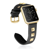Apple Black / 38mm / 40mm Apple Watch Series 5 4 3 2 Band, Punk gold Studded Leather Rivets Design, fits iWatch, 38mm, 40mm, 42mm, 44mm