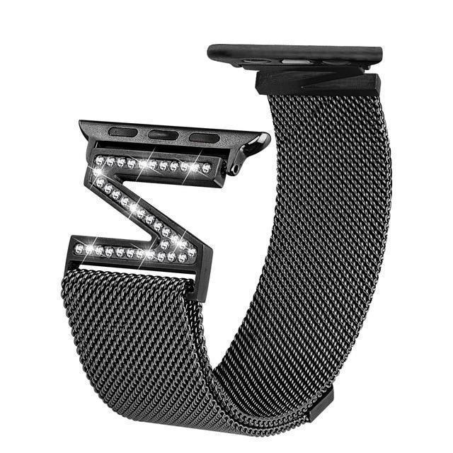 Apple black / 38mm Apple watch Milanese mesh magnetic sport Loop,  stainless steel metal Bracelet Diamond bling woman strap, 38mm 42mm 40mm 44mm iwatch series 5 4 3