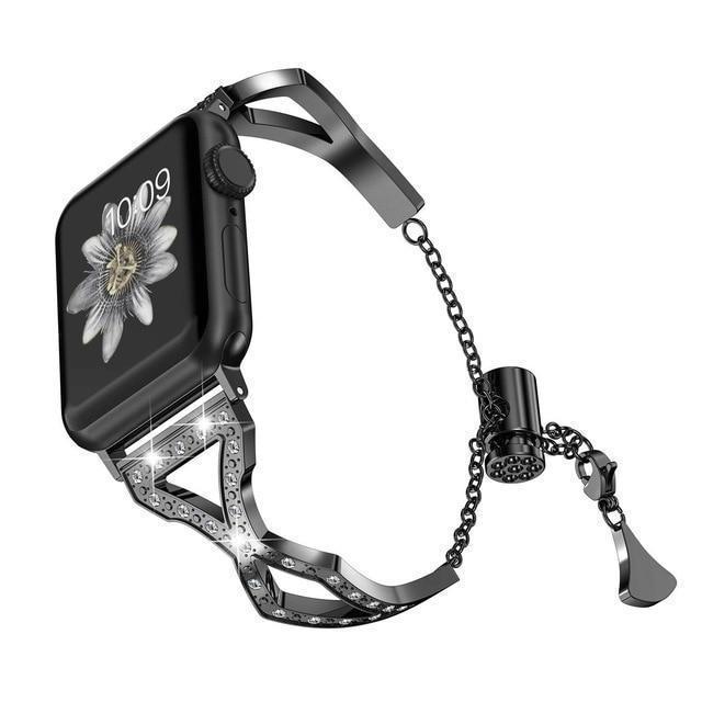 Apple black / 38mm Series 1 2 3 New Diamond watch bands for Apple Watch 38mm 40mm 42mm 44mm Stainless Steel strap Women Bracelet for iWatch Series 4 3 2