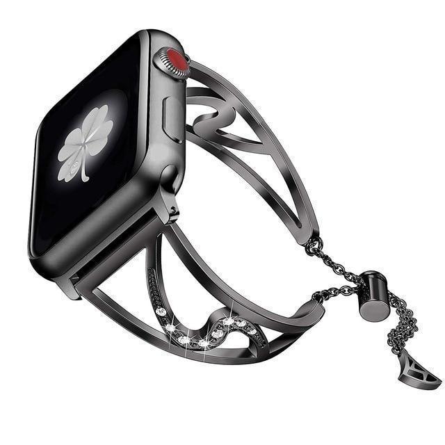 Apple black / 38mm Series 1 2 3 New Women Diamond strap For Apple Watch 38mm 40mm 42mm 44mm Stainless Steel strap iwatch Bands Series 4/3/2/1 Bracelet belt