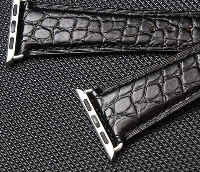 Apple Black / 42mm / 44mm Apple Watch Series 5 4 3 2 Band, Genuine Crocodile Leather, Silver Butterfly Buckle Strap Black and Brown 38mm, 40mm, 42mm, 44mm
