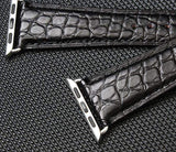 Apple Black / 42mm / 44mm Apple Watch Series 5 4 3 2 Band, Genuine Crocodile Leather, Silver Butterfly Buckle Strap Black and Brown 38mm, 40mm, 42mm, 44mm