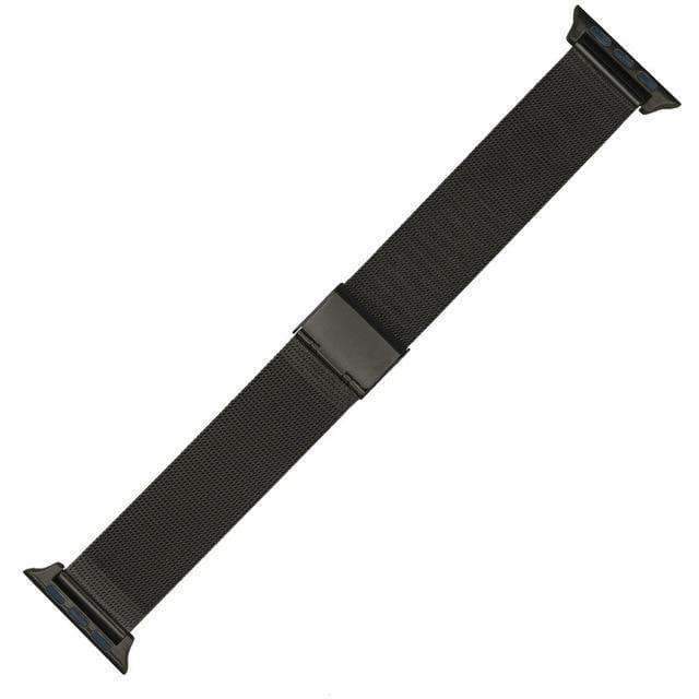 Apple Black / 42mm / 44mm Apple Watch Series 5 4 3 2 Band, Milanese mesh sport Loop Stainless Steel Watchband with Double Buckle 38mm, 40mm, 42mm, 44mm