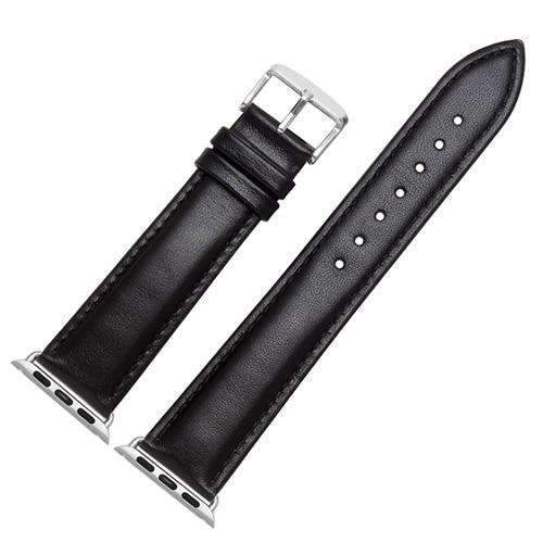 Apple Black A / 38mm / 40mm silver adapter Apple Watch Series 5 4 3 2 Band, High Quality Genuine Leather Watchbands Black Brown Soft Sow Leather Strap 38mm, 40mm, 42mm, 44mm