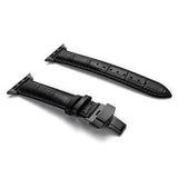 Apple Black buckle with black leather black string / 38MM Apple Watch Series 5 4 3 2 Band, Crocodile Grain cow Leather Butterfly Buckle Bands iWatch 38mm, 40mm, 42mm, 44mm -  US Fast Shipping