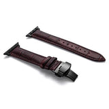 Apple Black buckle with brown leather brown string / 38MM Apple Watch Series 5 4 3 2 Band, Crocodile Grain cow Leather Butterfly Buckle Bands iWatch 38mm, 40mm, 42mm, 44mm -  US Fast Shipping