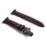 Apple Black buckle with brown leather white string / 38MM Apple Watch Series 5 4 3 2 Band, Crocodile Grain cow Leather Butterfly Buckle Bands iWatch 38mm, 40mm, 42mm, 44mm -  US Fast Shipping