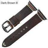 Apple Black buckle with dark brown leather / 42mm / 44mm Apple Watch Series 5 4 3 2 Band, Vintage Greased Leather Fashion Watchband Bracelet Watch Band 38mm, 40mm, 42mm, 44mm