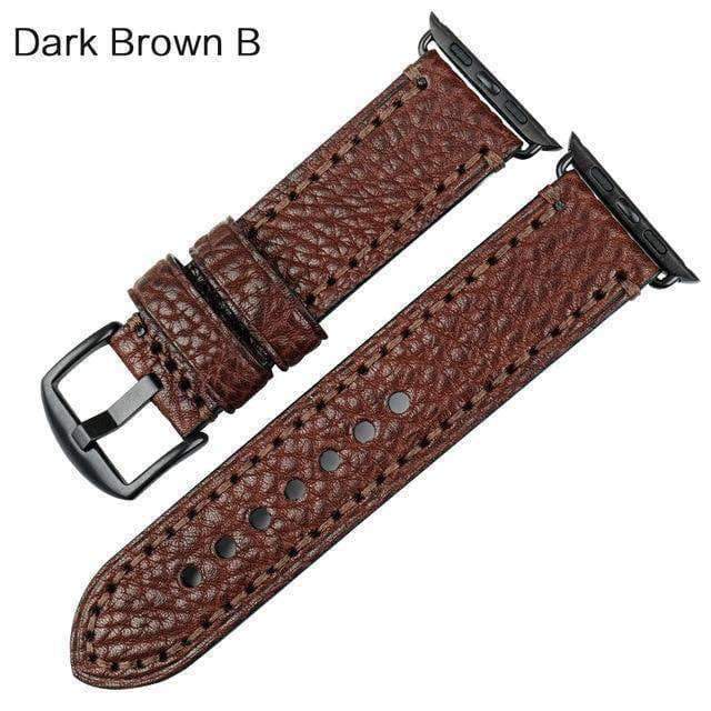 Apple Black buckle with dark brown leather / For Apple Watch 42mm Apple Watch Band, Genuine Cow Leather Strap With Adapter Fits  44mm/ 40mm/ 42mm/ 38mm Series 1 2 3 4 Black iWatch Bracelet Watchband
