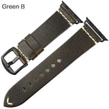 Apple Black buckle with green leather / 42mm / 44mm Apple Watch Series 5 4 3 2 Band, Vintage Greased Leather Fashion Watchband Bracelet Watch Band 38mm, 40mm, 42mm, 44mm