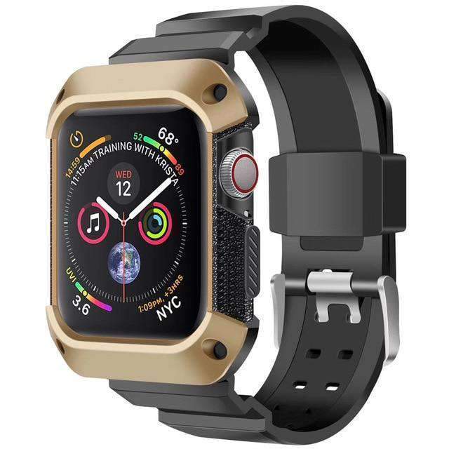 Apple black gold / 38mm/40mm Apple Watch band Sport Case strap silicone waterproof For  44mm 40mm iwatch Series 4 correa Rugged TPU screen Protective cover & bracelet wrist belt