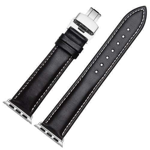 Apple Black White B / 38mm / 40mm silver adapter Apple Watch Series 5 4 3 2 Band, High Quality Genuine Leather Watchbands Black Brown Soft Sow Leather Strap 38mm, 40mm, 42mm, 44mm
