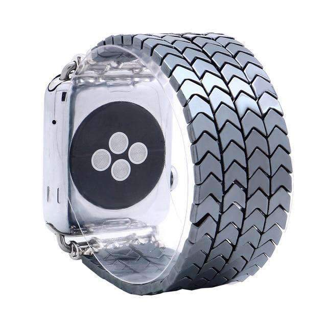 Apple Black with Tire / 38mm Hematite Beads Apple Watch Strap V Shape Watchband For iWatch Men Women  44mm/ 40mm/ 42mm/ 38mm Elastic Bracelet Replacement Wrist Band