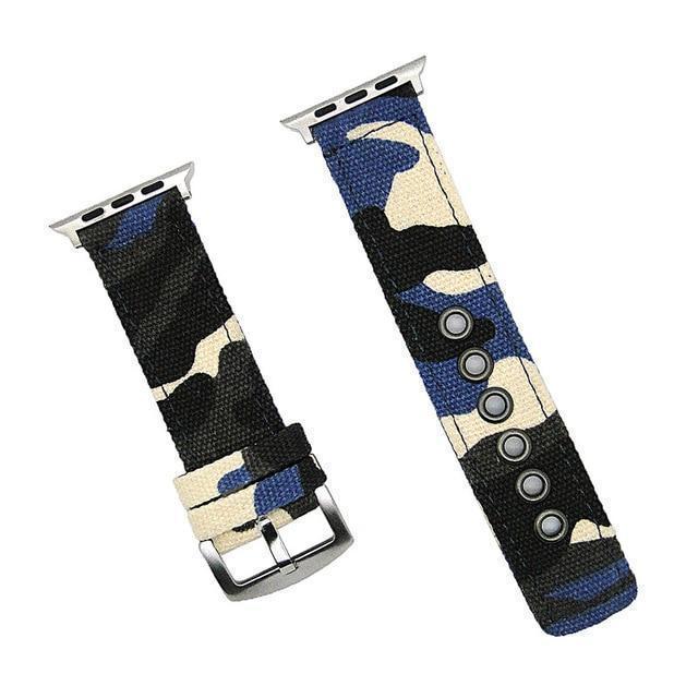 Apple Blue / 38mm Apple Watch Series 5 4 3 2 Band, Camouflage Wrist Belt Canvas Band Strap for Men 38mm, 40mm, 42mm, 44mm