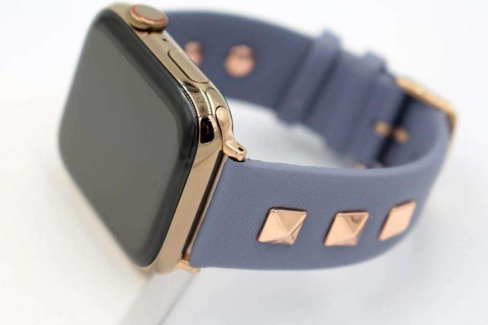 Apple Blue / 42mm / 44mm Apple Watch Series 5 4 3 2 Band, Punk gold Studded Leather Rivets Design, fits iWatch, 38mm, 40mm, 42mm, 44mm