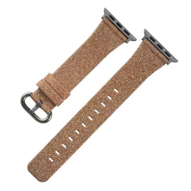 Apple Brown / 38mm Christmas Shiny Glitter Leather Bling Luxury Bracelet Strap for Apple Watch Band Series 4 3 2 1 for iwatch 40MM 44MM 38MM 42MM