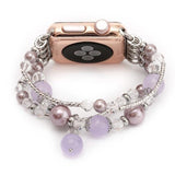 Apple Dark Purple / 42mm / 44mm Apple Watch Series 5 4 3  Band, Agate Beads Pearl Bracelet stretch Strap, iWatch Women Watchband Adapters 38mm, 40mm, 42mm, 44mm
