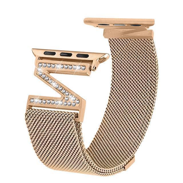 Apple gold / 38mm Apple watch Milanese mesh magnetic sport Loop,  stainless steel metal Bracelet Diamond bling woman strap, 38mm 42mm 40mm 44mm iwatch series 5 4 3