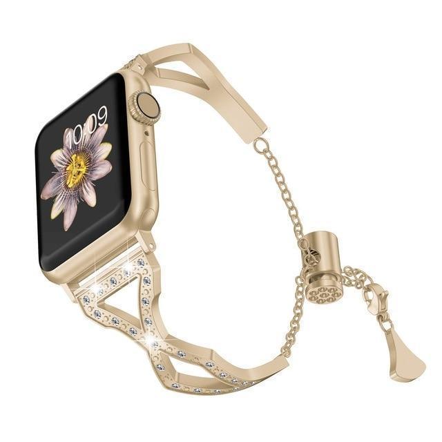 Apple gold / 38mm Series 1 2 3 New Diamond watch bands for Apple Watch 38mm 40mm 42mm 44mm Stainless Steel strap Women Bracelet for iWatch Series 4 3 2