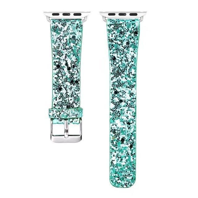 Apple Green / 38mm / 40mm Apple Watch Series 5 4 3 2 Band, Luxury Apple Watch Sparkle Glitter Bling Leather Band 38mm, 40mm, 42mm, 44mm - US Fast Shipping