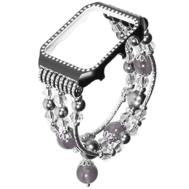 Apple Grey / 38mm / 40mm Apple Watch Series 5 4 3 2 Band, Agate Wrist Belt Metal Case Luxury Accessories for Women 38mm, 40mm, 42mm, 44mm