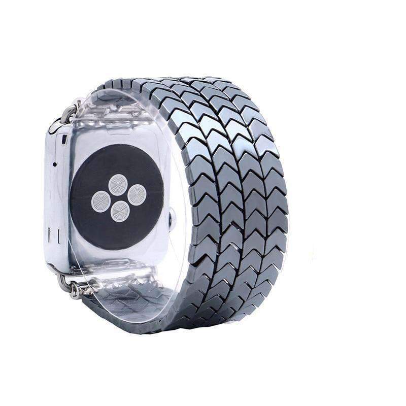 Apple Hematite Beads Apple Watch Strap V Shape Watchband For iWatch Men Women  44mm/ 40mm/ 42mm/ 38mm Elastic Bracelet Replacement Wrist Band