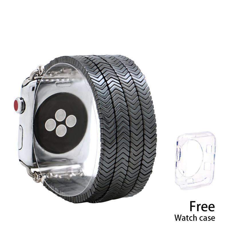 Apple Hematite Beads Apple Watch Strap V Shape Watchband For iWatch Men Women  44mm/ 40mm/ 42mm/ 38mm Elastic Bracelet Replacement Wrist Band