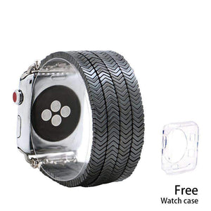 Apple Hematite Beads Apple Watch Strap V Shape Watchband For iWatch Men Women  44mm/ 40mm/ 42mm/ 38mm Elastic Bracelet Replacement Wrist Band