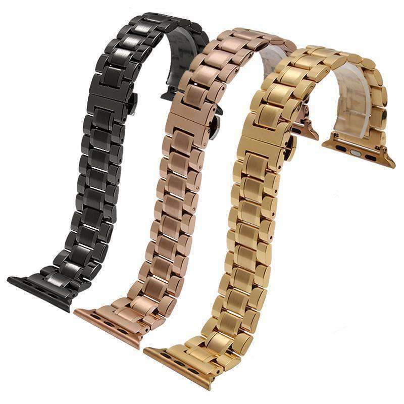 Apple Hot sell quality stainless steel watchbands black gold bracelet with adapter fit apple watch Series 1 2 3 4 44mm/ 40mm/ 42mm/ 38mm