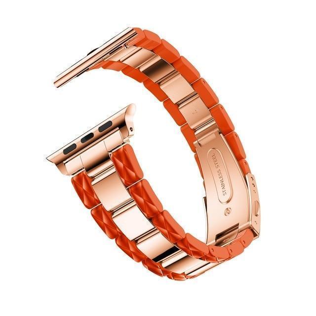 Apple Orange / 38mm / 40mm Apple Watch Series 5 4 3 2 Band, Cellulose Acetate Made Strap for iWatch 38mm, with Metal Links Bracelet Smart Wristband