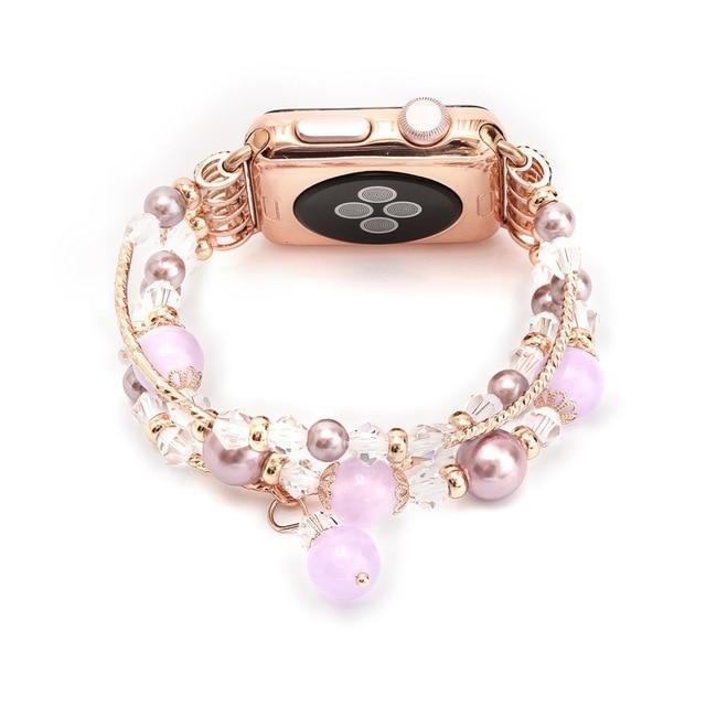Apple Purple / 42mm / 44mm Apple Watch Series 5 4 3  Band, Agate Beads Pearl Bracelet stretch Strap, iWatch Women Watchband Adapters 38mm, 40mm, 42mm, 44mm