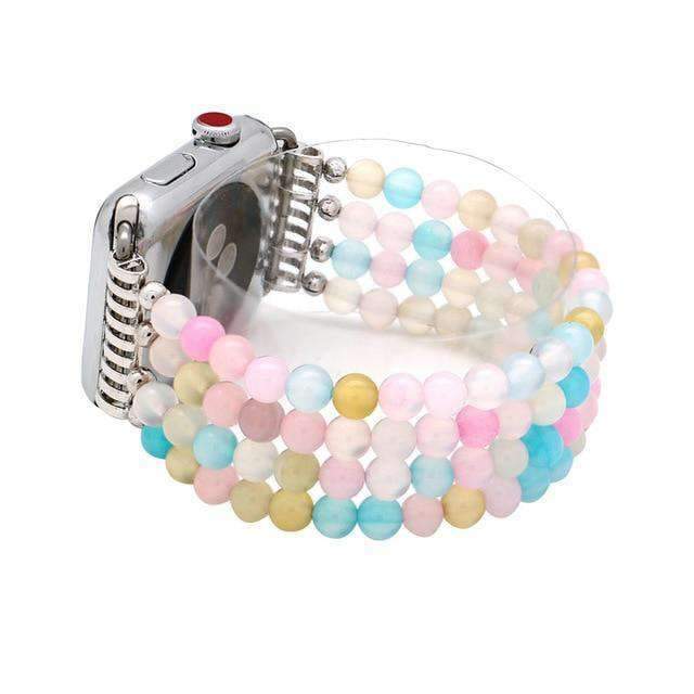 Apple Rainbow / 38mm Agate Beads Watchband For iWatch Natural Stone Apple Watch Strap Women 44mm/ 40mm/ 42mm/ 38mm Elastic Bracelet Replacement Wrist Band