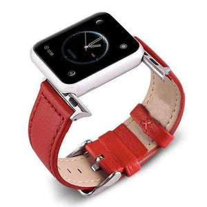Apple Red / 38mm/40mm Apple Watch Band Genuine leather silver adaptor connector clasp buckle,  Series 1 2 3 4 5 Sport Bracelet iwatch strap fits 44mm/ 40mm/ 42mm/ 38mm