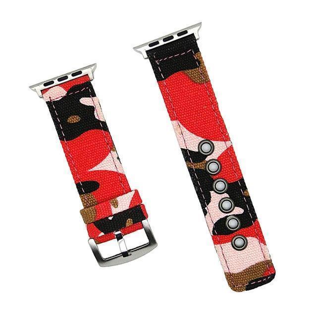 Apple Red / 38mm Apple Watch Series 5 4 3 2 Band, Camouflage Wrist Belt Canvas Band Strap for Men 38mm, 40mm, 42mm, 44mm