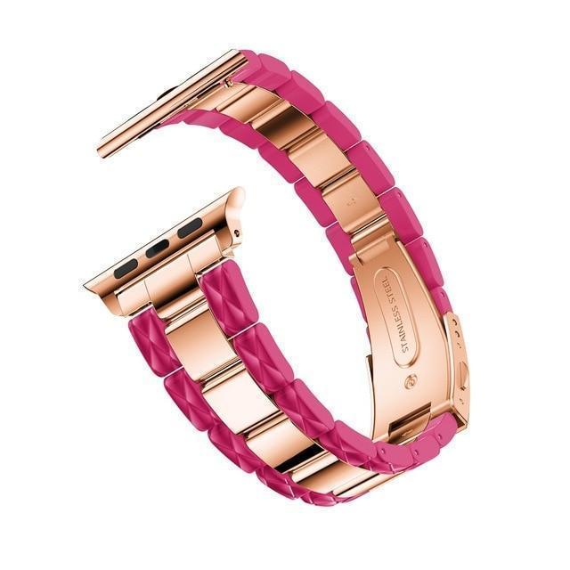 Apple Rose / 38mm / 40mm Apple Watch Series 5 4 3 2 Band, Cellulose Acetate Made Strap for iWatch 38mm, with Metal Links Bracelet Smart Wristband